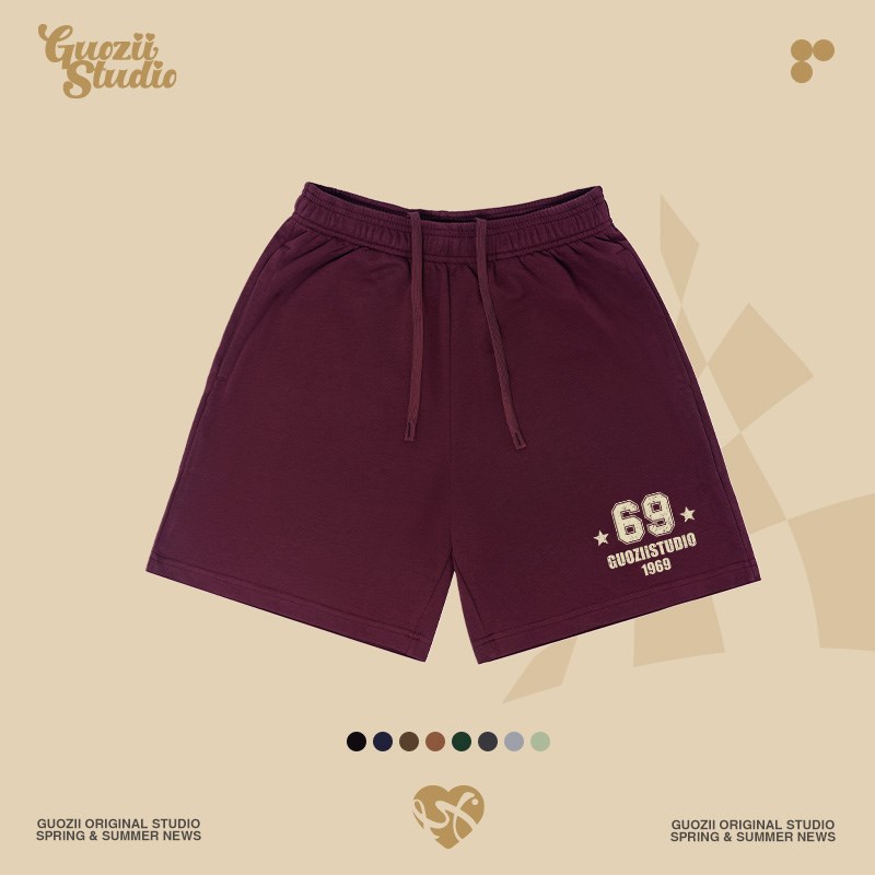 Guozii夏季新款休闲运动短裤女五分裤束带宽松美式复古学院风裤子