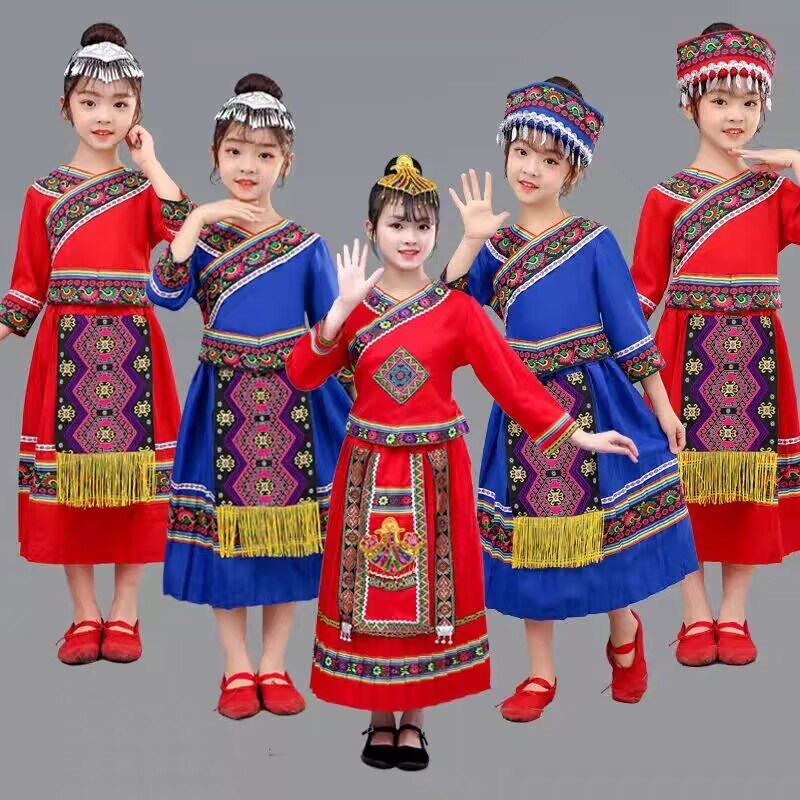 广西壮族儿童舞蹈服装三月三男女童苗族侗族黎族少数民族演出表演