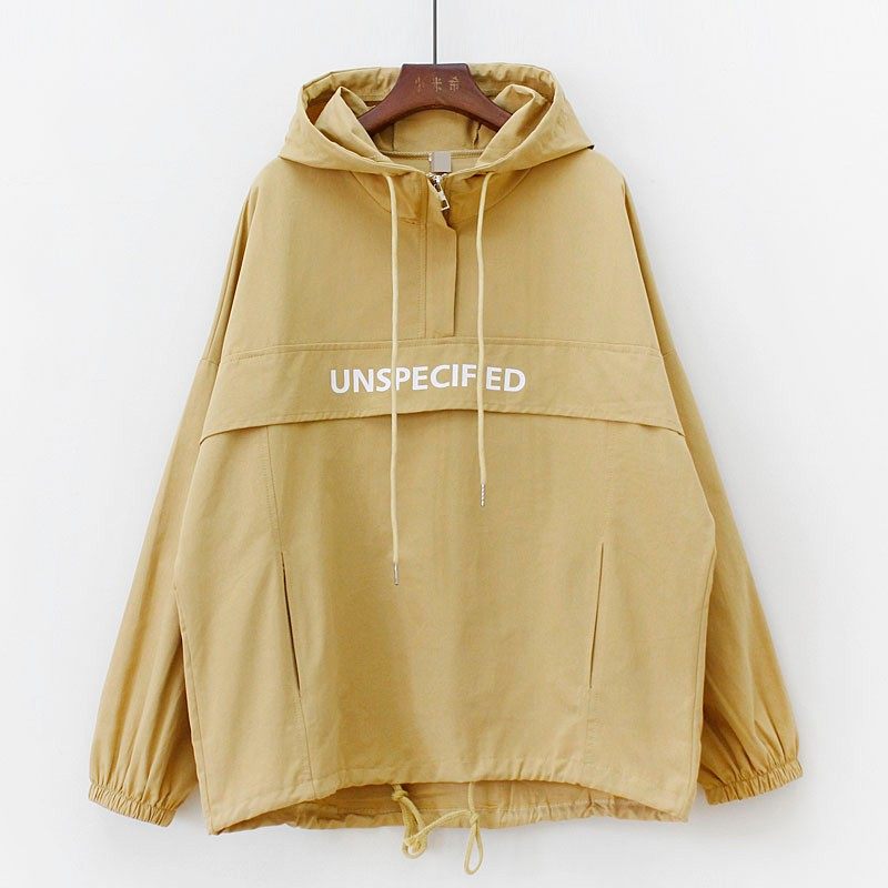 2021秋季新款韩版BF宽松工装卫衣字母连帽外套女套头冲锋衣夹克潮