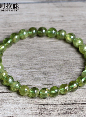 珂拉咪 天然橄榄石手链 女款 单圈绿色水晶手串饰品礼物 优质款