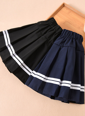 女童校服裙儿童百褶裙半身裙夏季大童小学生学院风裙子藏蓝色短裙
