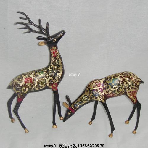 16寸七彩对鹿 巴基斯坦铜器 巴基斯坦铜鹿 铜鹿 结婚礼物