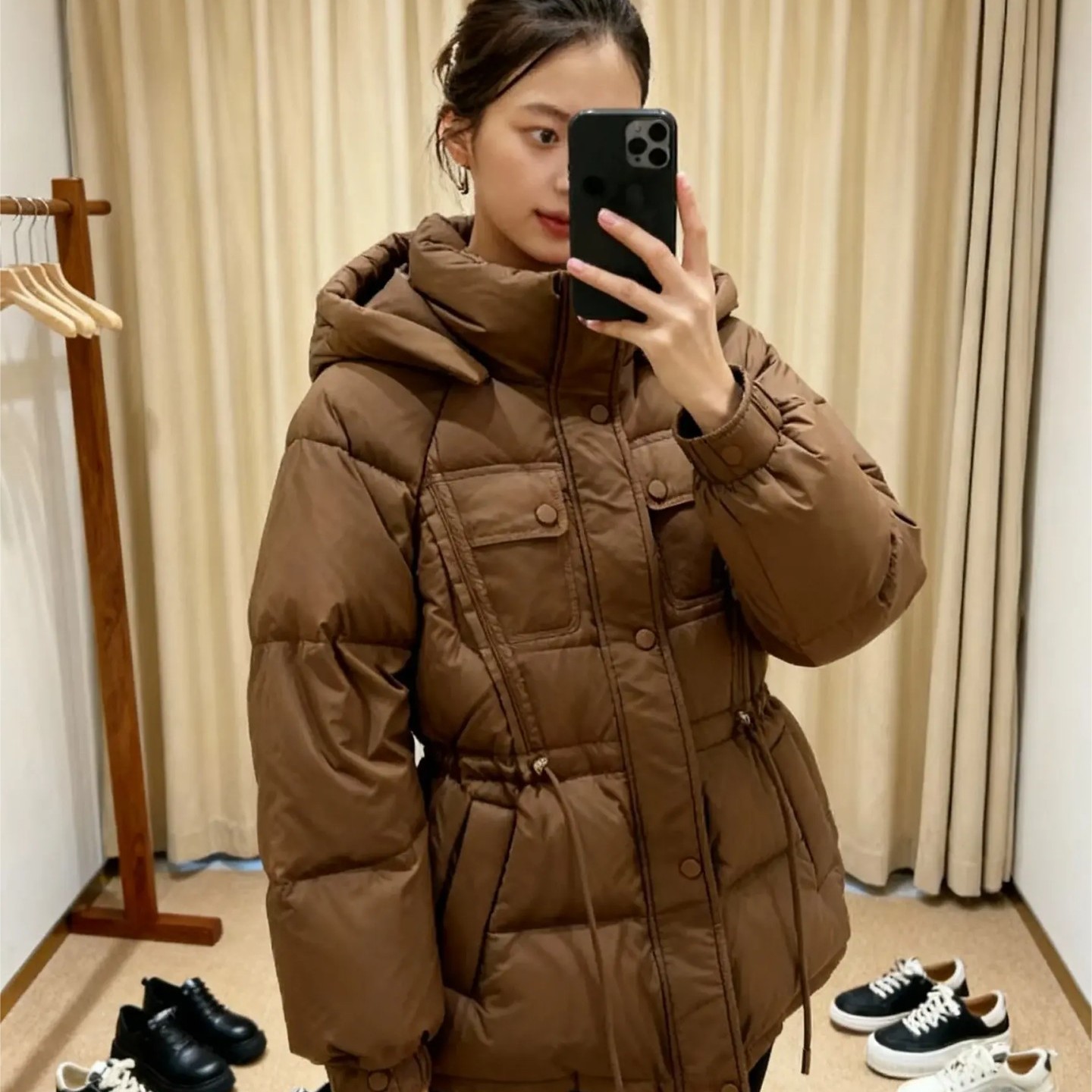 喜系列1号铺品牌折扣店白鸭绒时尚气质百搭连帽羽绒服7T58Y70730