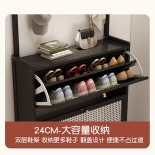 鞋柜收纳柜一体靠墙挂衣玄关柜家用门口超薄防尘鞋架翻斗式储物柜