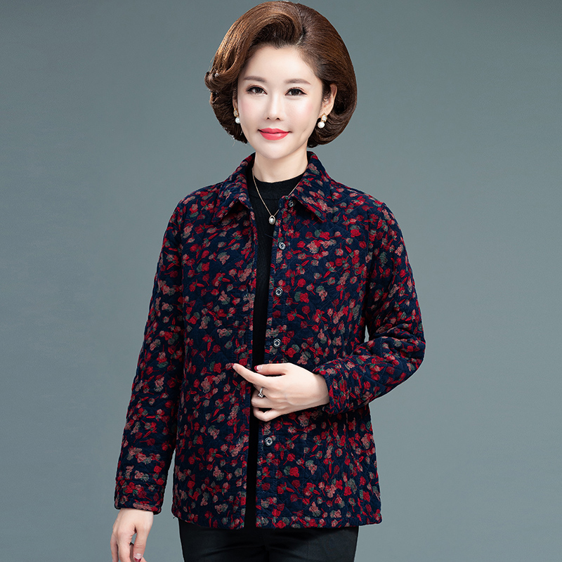 中老年薄款纯棉棉衣女老年人全棉灯芯绒上衣妈妈秋冬条绒夹棉外套