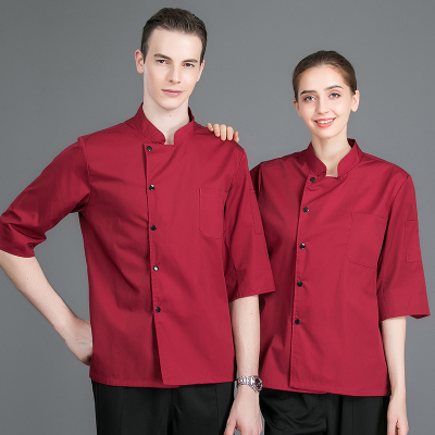 厨师工作服七分袖男短袖夏季酒店餐厅后厨餐饮厨房薄款厨师服中袖