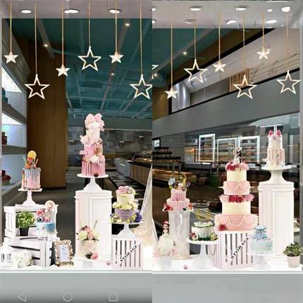 烘焙店橱窗多层蛋糕模型展示台道具木质白色烤漆底座圆柱形地台架