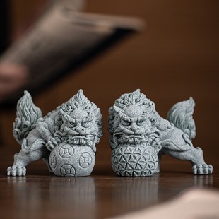 新中式双狮戏球茶宠摆件创意狴犴招财瑞兽开业乔迁送礼物桌面装饰