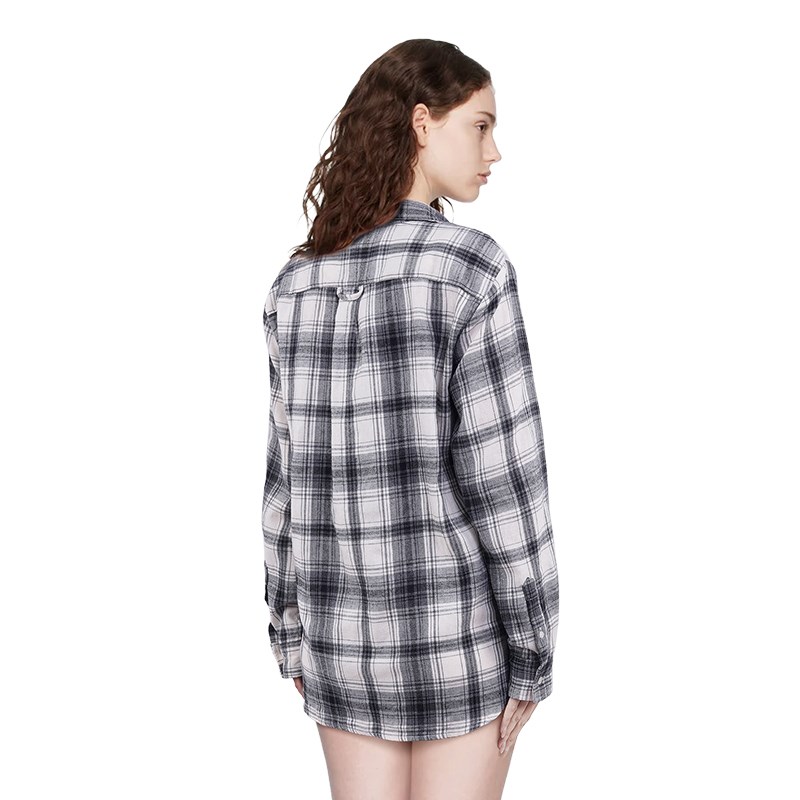 BM格子衬衫女2024新款灰色格纹宽松衬衫外套美式休闲百搭长袖衬衣