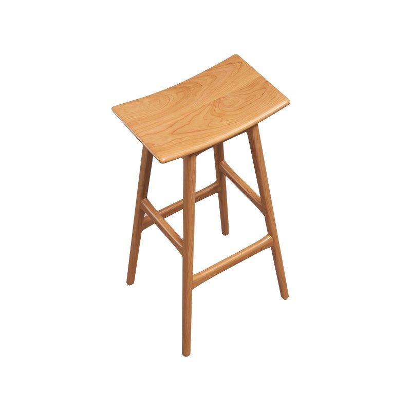 樱桃木休闲吧台凳子实木简约高脚凳北欧餐厅酒吧凳原木创意马鞍凳