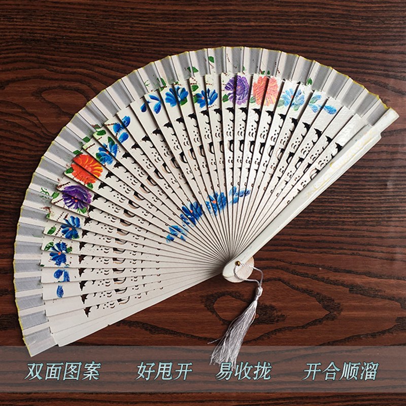 古典双面镂空木扇古典跳舞扇子咏春扇易开合折扇古装舞台表演道具