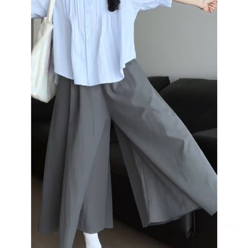 薄款灰色山本裙裤胖mm大码女夏季显瘦高腰休闲八分半身阔腿裤裙潮