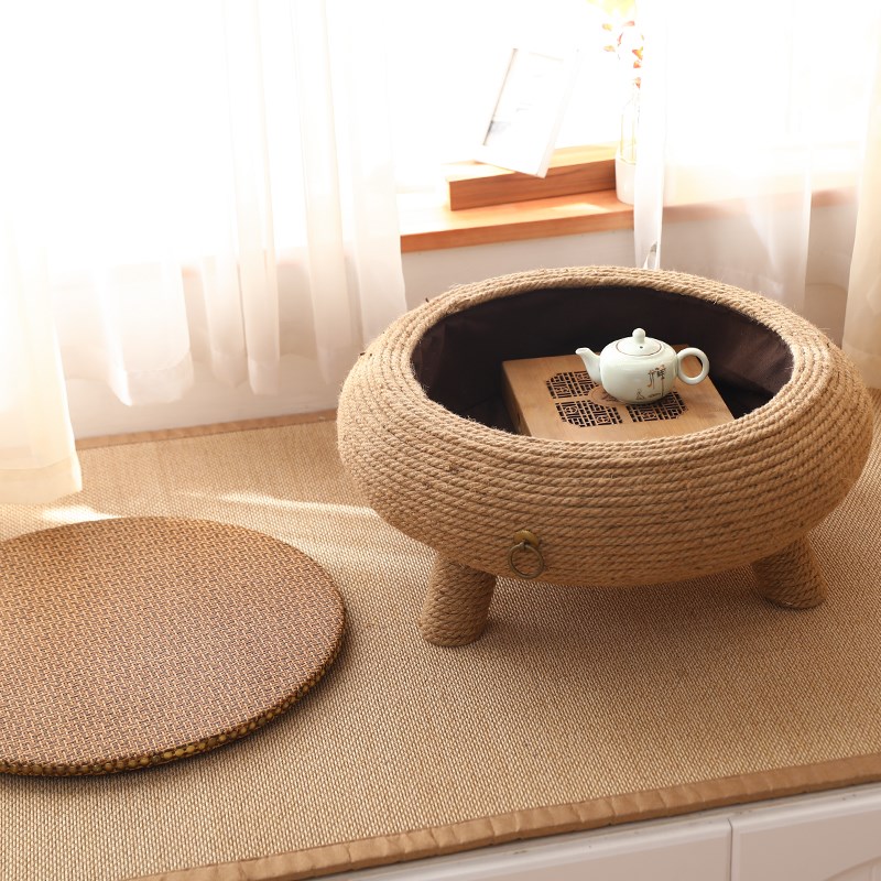 麻绳榻榻米小桌子客厅卧室阳台炕桌日式家用简约飘窗茶几收纳矮桌