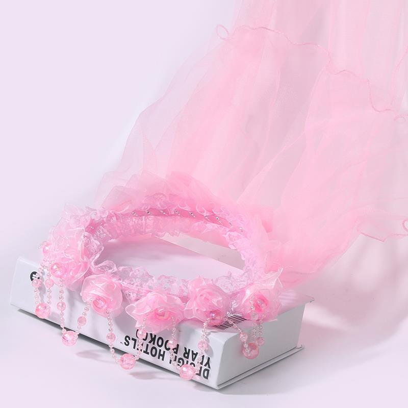 皇冠头饰儿童头花披纱王冠女宝宝王冠头纱皇冠小女孩头饰品公主