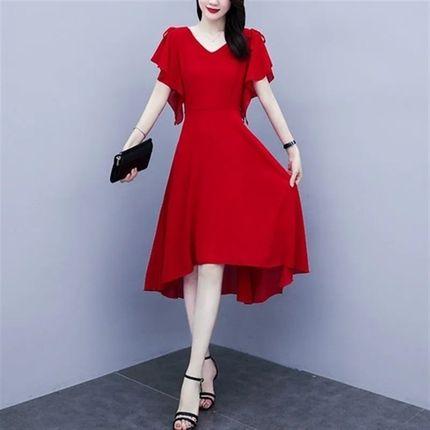 加肥加大码女装雪纺连衣裙胖妹妹v领打底衫中长款显瘦遮肚子上衣