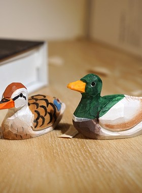 迷你鸭子手工木雕小摆件卡通可爱动物桌面趣味摆放装饰品小孩玩具