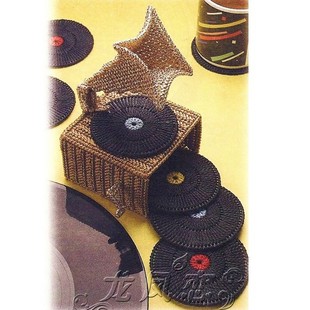 手工立体绣5D十字绣新款 客厅古典乐器喇叭垫子留声机杯垫6垫1盒E3