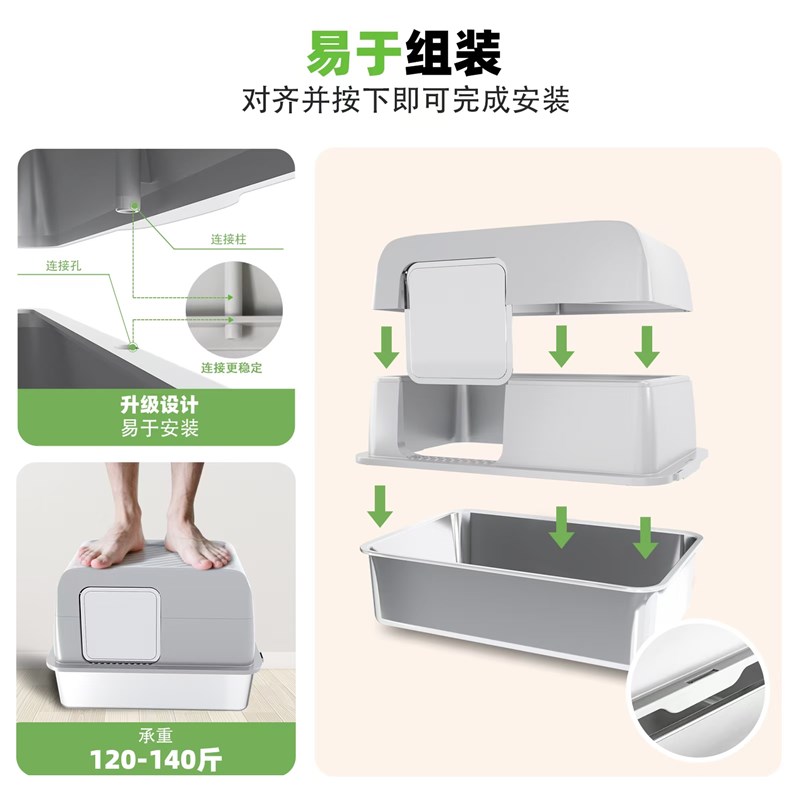 超大号不锈钢猫厕所巨型缅因猫厕所防外溅猫砂盆矮脚猫幼猫全封闭