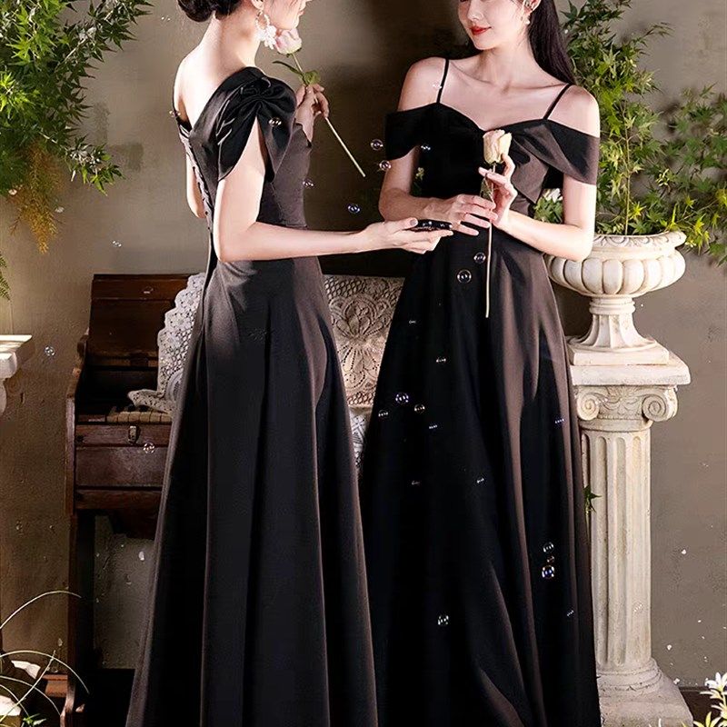 黑色晚礼服裙女修身显瘦长款宴会气质姐妹裙演出服合唱成人礼服女