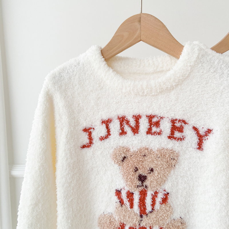 秋冬季半边绒儿童睡衣套装珊瑚绒亲子款女童宝宝男童家居服卡通熊