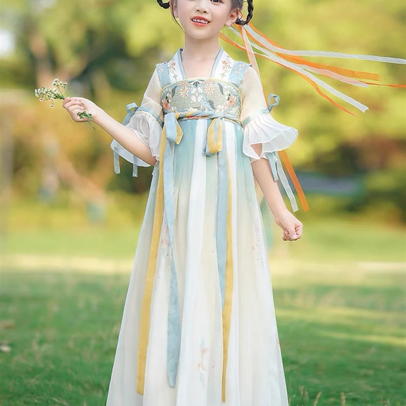 汉服女童唐装改良大袖衫连衣裙古风小女孩夏款仙儒裙夏季薄款古装