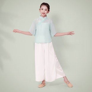 儿童古典舞演出服中国风外婆桥扇子舞蹈服少儿青绿色上春山演出服