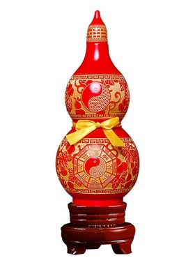 葫芦摆件客厅家居装饰品中式彩绘桃木红葫芦开业搬家乔迁新居礼物