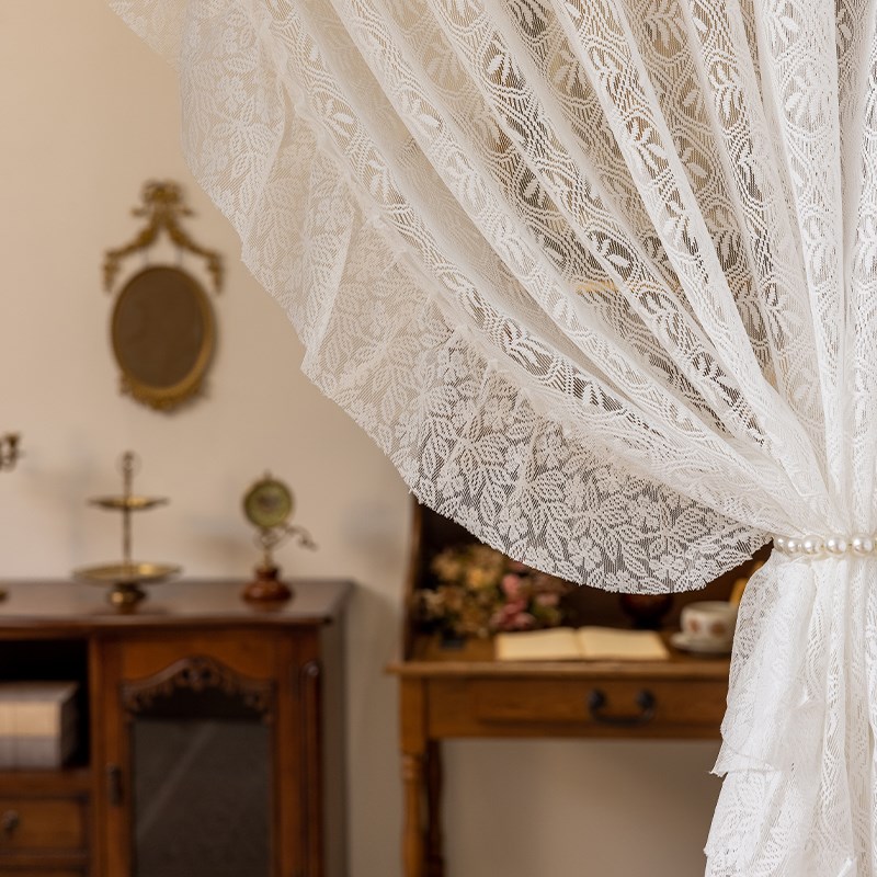 免打孔魔术贴法式复古蕾丝门帘窗帘窗纱帘客厅阳台飘窗短帘隔断帘