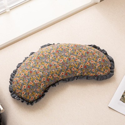 全棉荞麦壳颈椎成人月牙枕头纯棉花边荞麦皮学生助眠枕枕套枕芯套