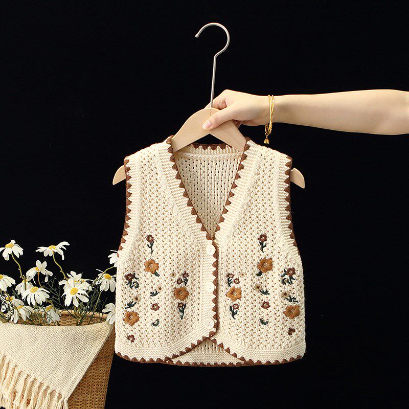 女童针织马甲春秋季新款儿童洋气开衫毛衣中小童宝宝无袖外穿背心