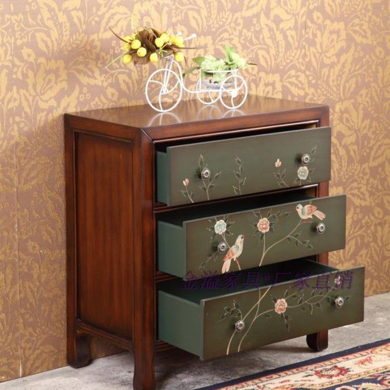 美式田园彩绘玄关柜客厅柜收纳柜斗柜边柜