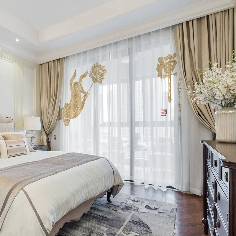 定制新中式窗帘遮光布2024新款客厅高档禅意荷花卧室中国风窗纱帘