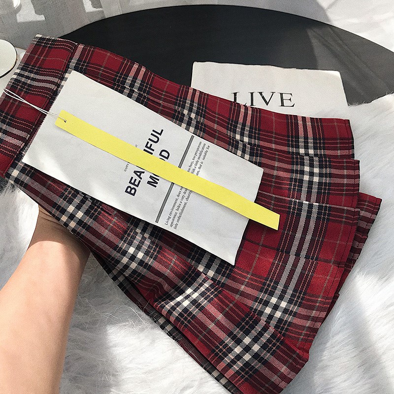 红色格子百褶裙高腰2024年新款秋冬小个子a字设计感学生jk短裙