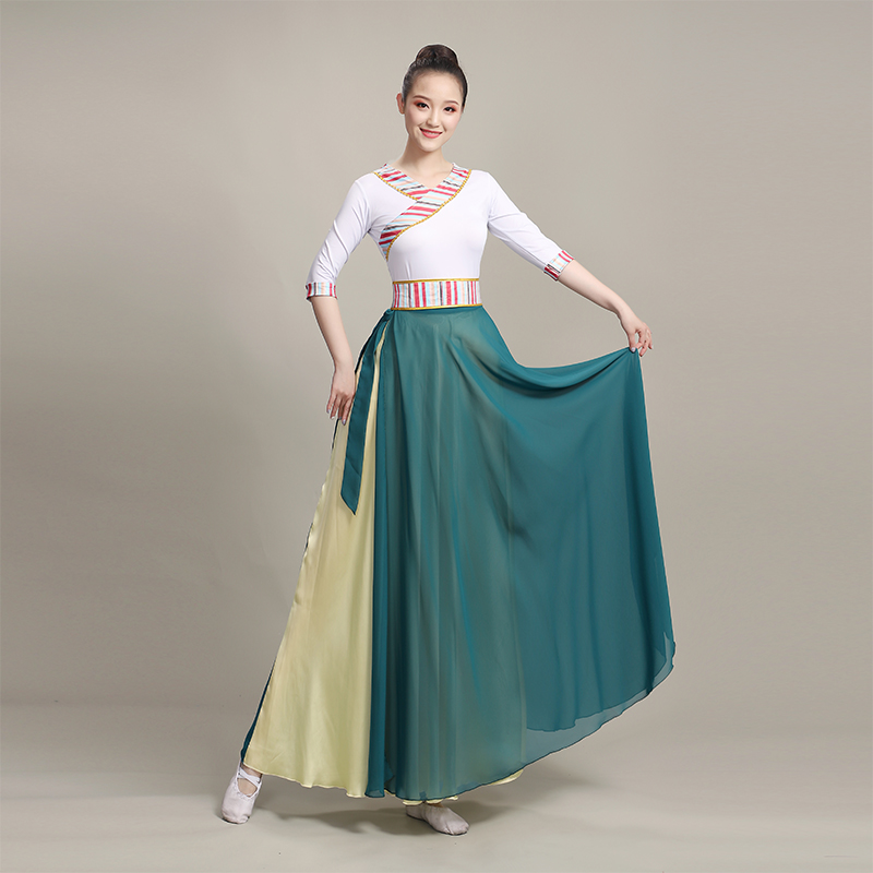 藏族/蒙古舞蹈演出服装一片式半身裙练习裙民族表演服广场舞套装