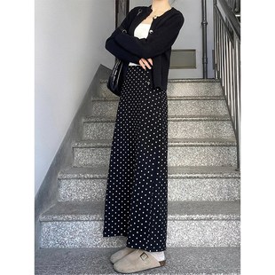 黑色波点半身裙女夏季胖妹妹mm梨形身材高腰遮胯显瘦中长款a字裙