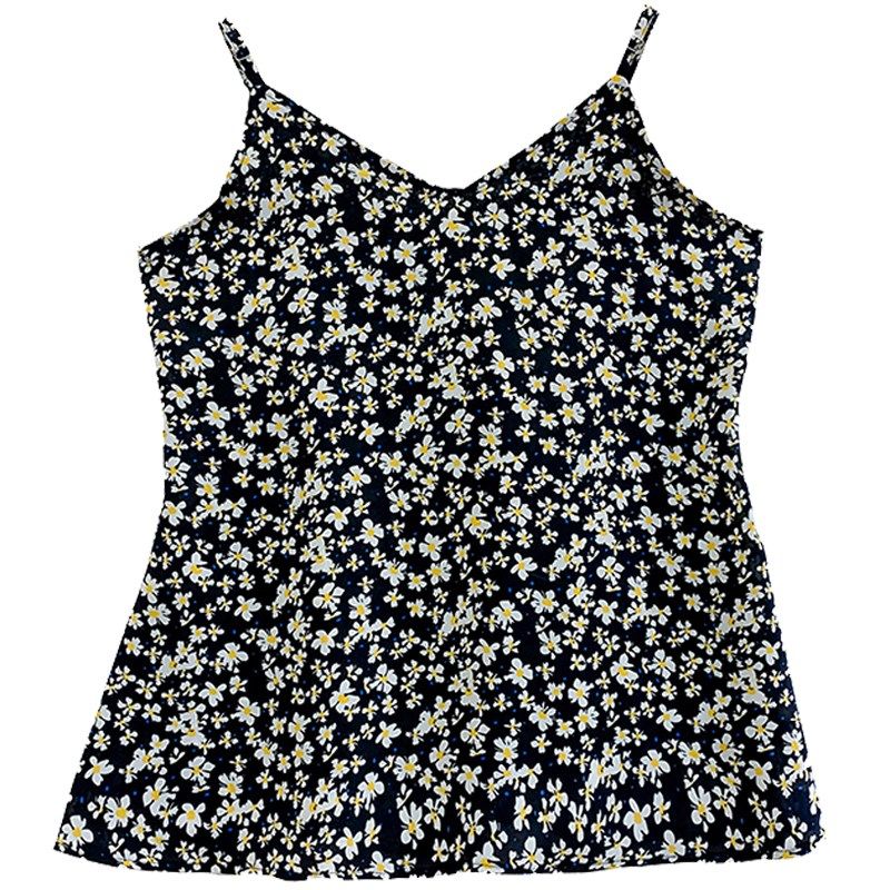 新款胖mm碎花吊带背心女内搭打底宽松大码中长款可调节雪纺外穿夏