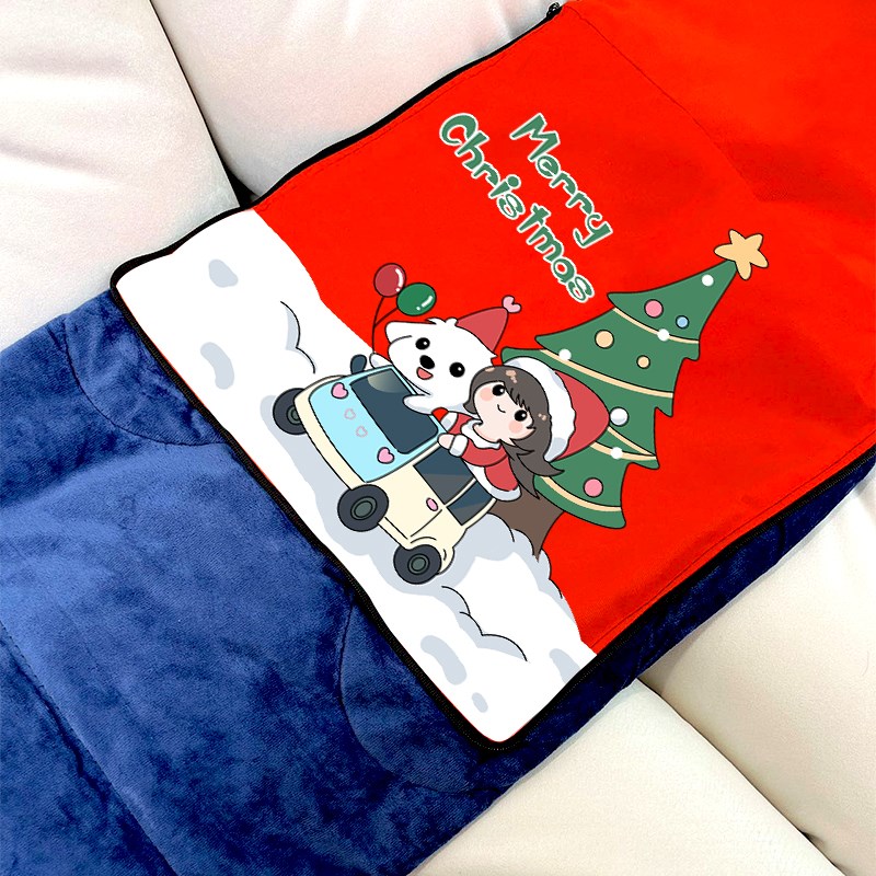 圣诞节礼物加绒抱枕被子二合一两用办公室午睡毯车载抱枕被可定制