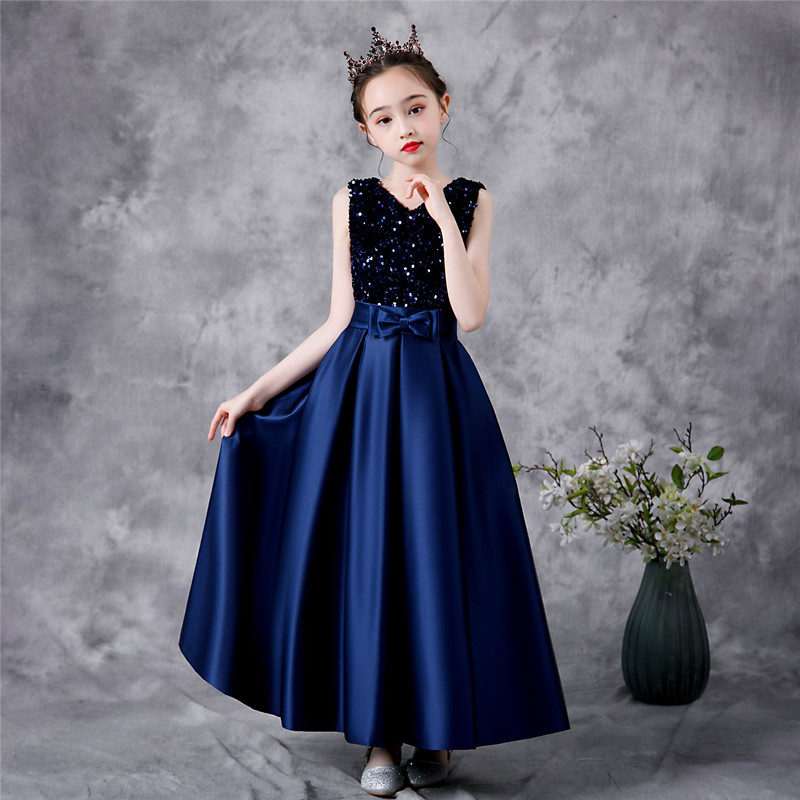 新款藏青黑色钢琴小提琴演出主持人花童公主裙女童礼服乐团六一春