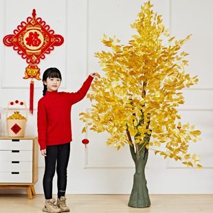 旦装 新年元 饰品大号桃树发财树摆件春节商场橱窗大型场景布置美陈