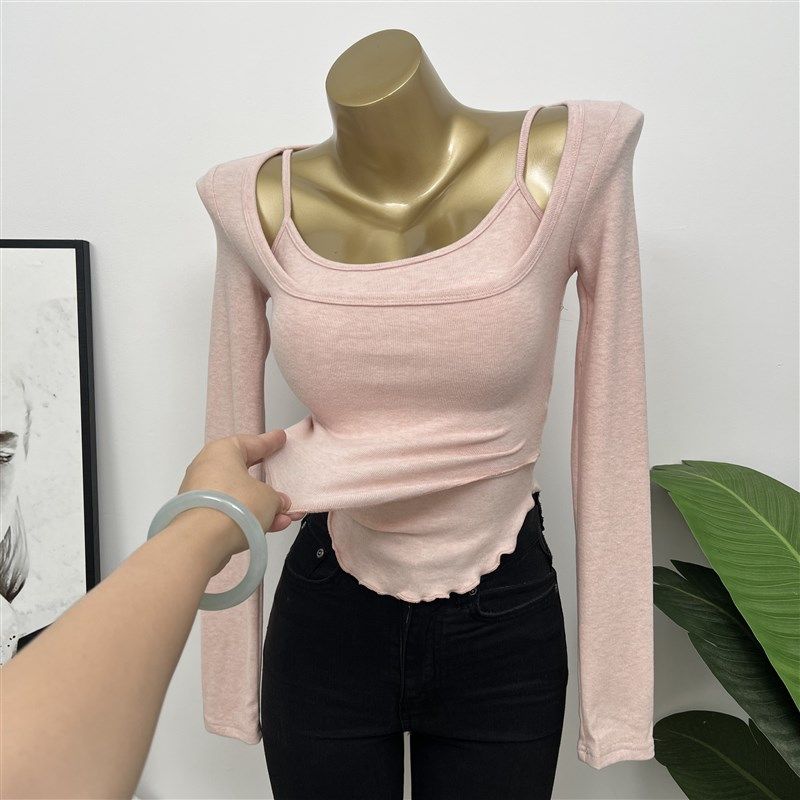 两件都可单穿~韩版修身显瘦纯欲方领长袖t恤女内搭吊带打底衫上衣,女装/女士精品,T恤,淘宝优惠券,粉丝福利购,淘宝优惠卷