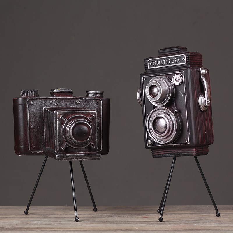 美式乡村树脂复古相机摆件 样板房装饰摆饰 三角架相机模型工艺品