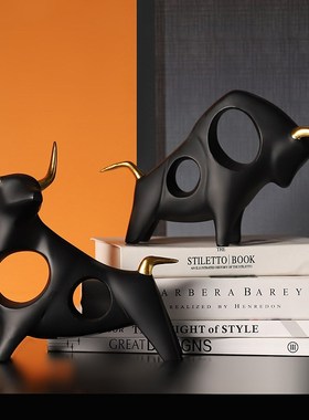 创意现代简约牛摆件家居客厅店铺玄关书架酒柜桌N面动物装饰工艺