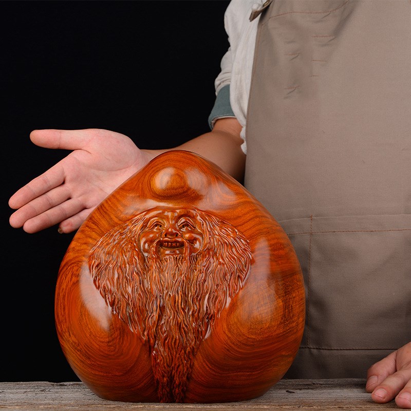 花梨木雕寿桃寿星仙桃公摆件家居品红木工艺礼品老人贺寿生日礼物
