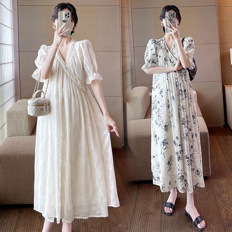 孕妇春夏装薄款法式V领连衣裙开扣可哺乳小众设计仙女中长款裙子,孕妇装/孕产妇用品/营养,连衣裙,淘宝优惠券,粉丝福利购,淘宝优惠卷