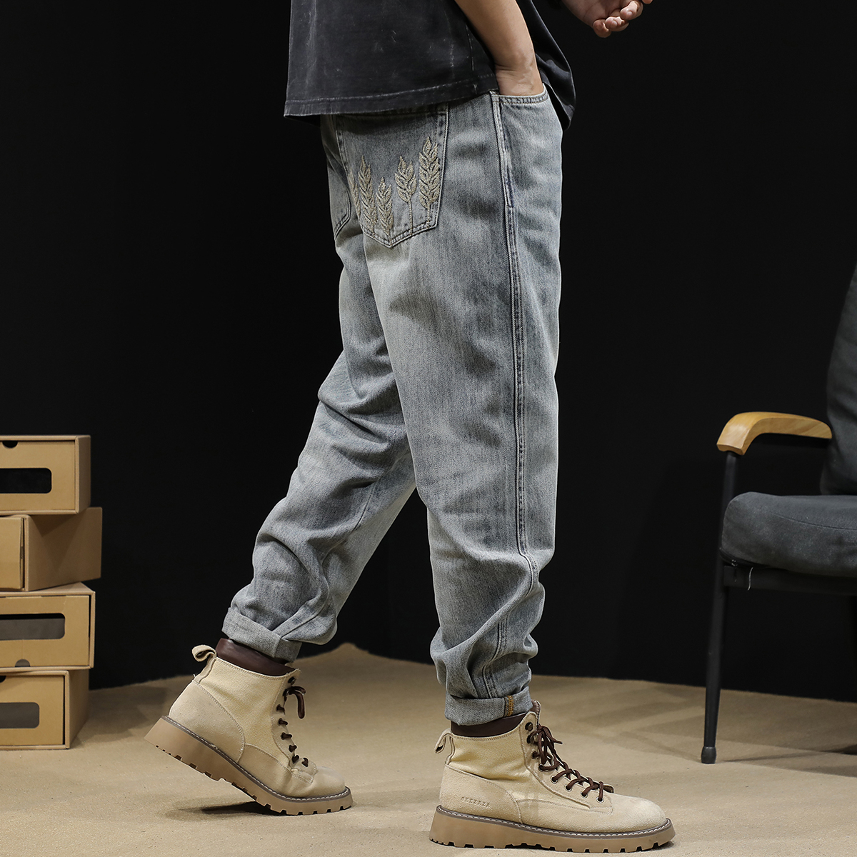锥形小直筒牛仔裤男2024新款春秋季F浅色裤子宽松大码男士潮牌男