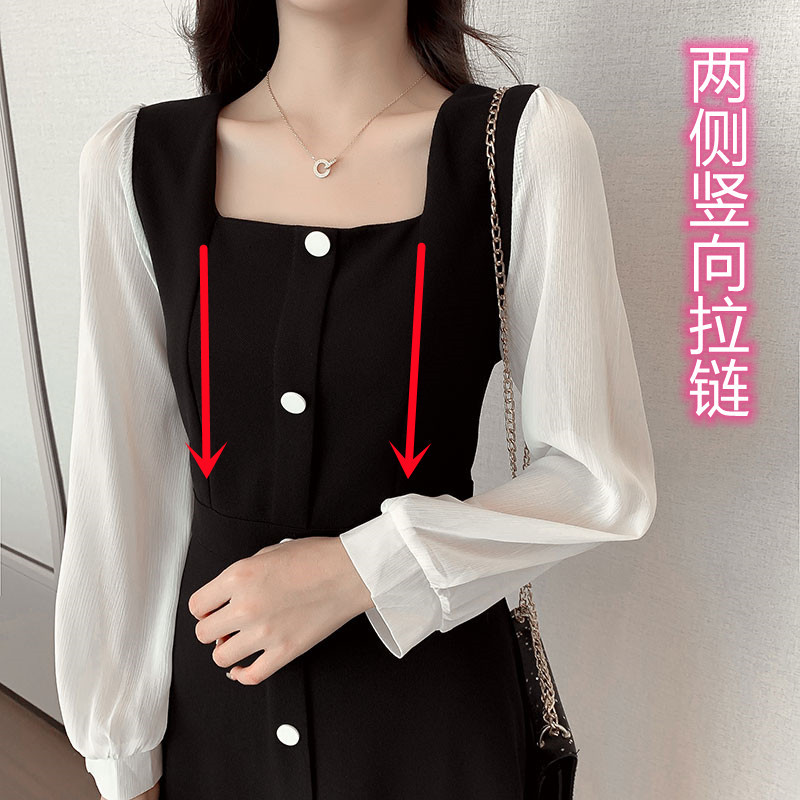 哺乳秋装外出时尚辣妈款显示方领连衣裙春秋O季产后期喂奶衣服女