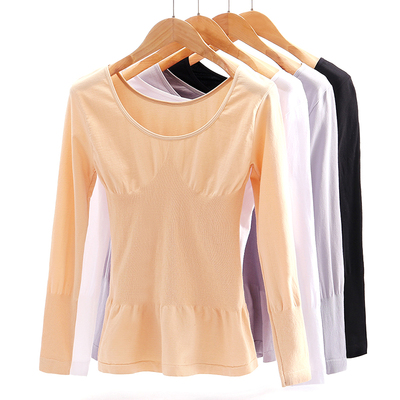 【现货】低领保暖内衣单件薄款紧身秋衣女内穿棉毛衫美体打底上衣