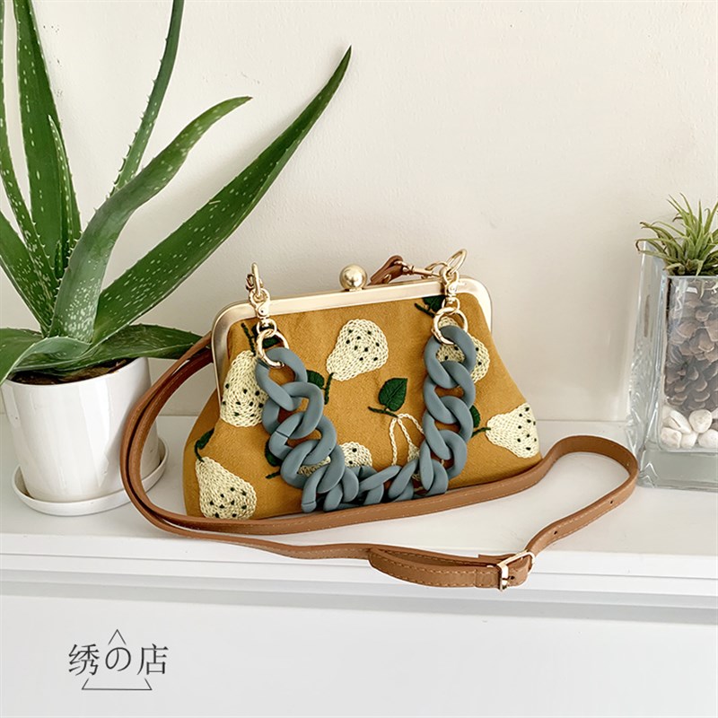 哑光金色方口金包立体刺绣diyC手工口金材料包斜跨单肩礼物新手