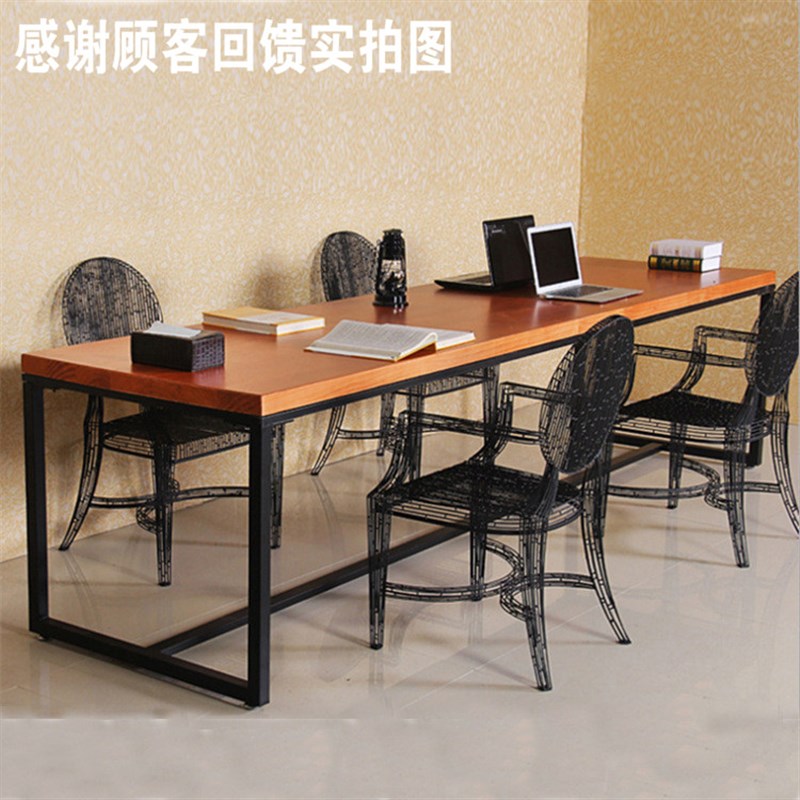 办公桌做旧复古铁艺实木餐桌书桌电脑桌椅组合美式办公桌会议桌
