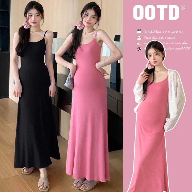 高端辣妈b孕妇长裙温柔风吊带裙子套装带胸垫夏季新款连衣裙免文